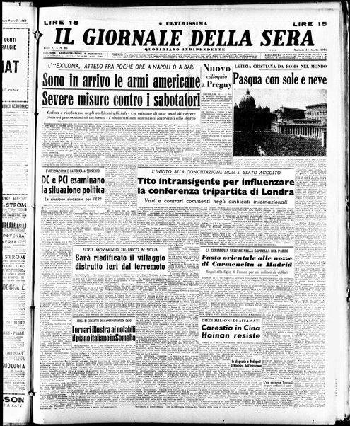 Il giornale della sera : quotidiano indipendente di informazioni