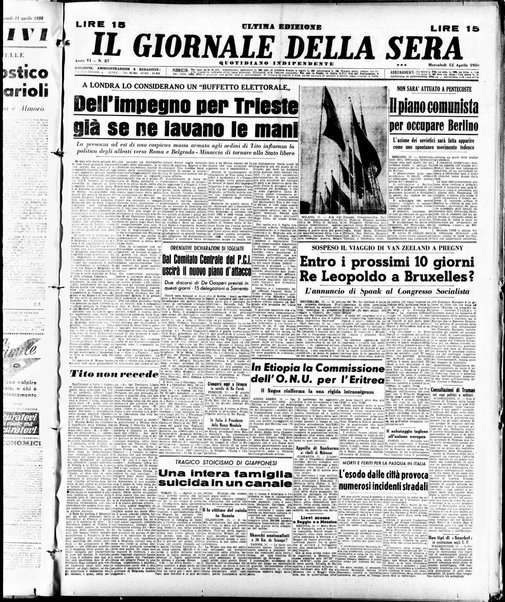 Il giornale della sera : quotidiano indipendente di informazioni