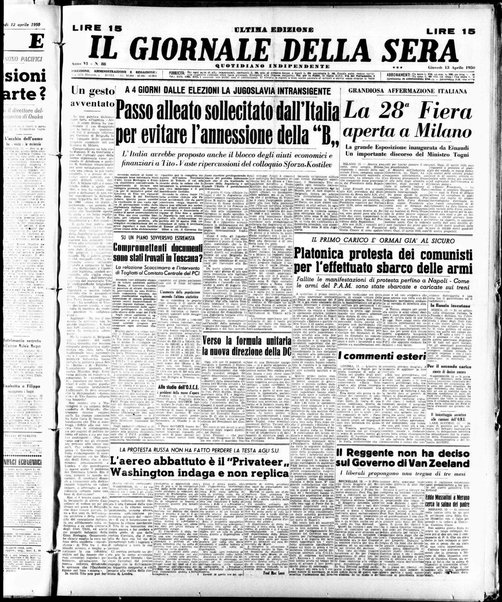 Il giornale della sera : quotidiano indipendente di informazioni