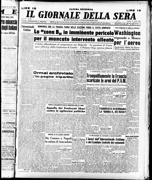 Il giornale della sera : quotidiano indipendente di informazioni