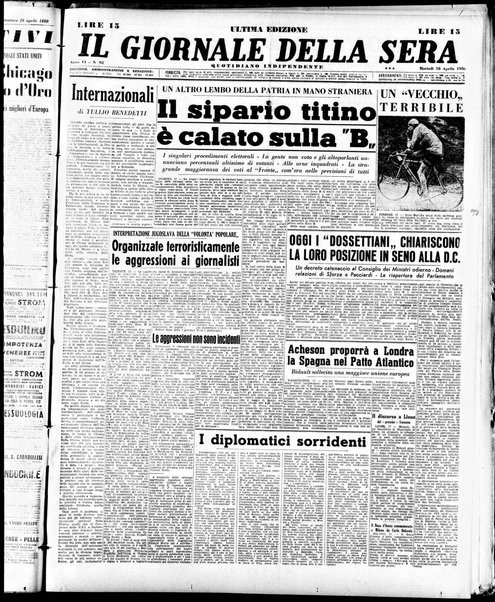 Il giornale della sera : quotidiano indipendente di informazioni