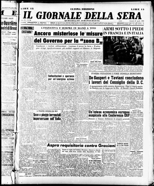 Il giornale della sera : quotidiano indipendente di informazioni