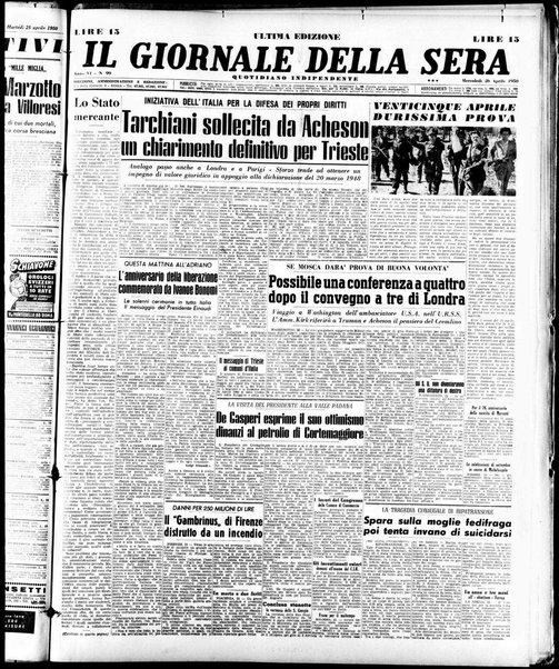 Il giornale della sera : quotidiano indipendente di informazioni