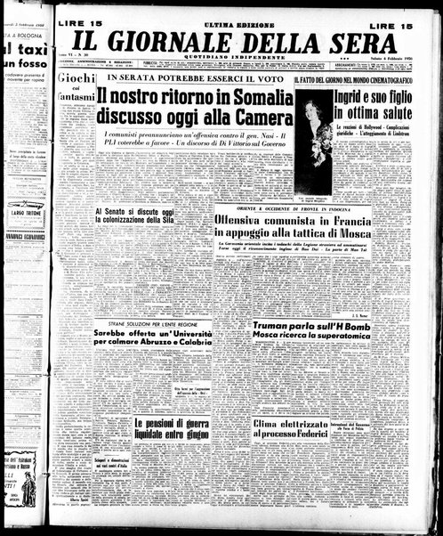 Il giornale della sera : quotidiano indipendente di informazioni