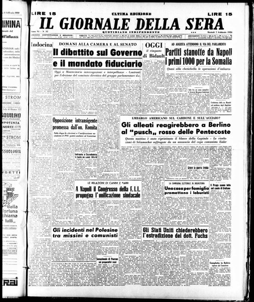 Il giornale della sera : quotidiano indipendente di informazioni