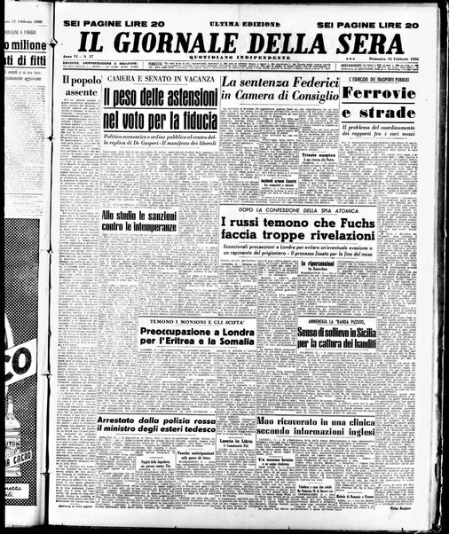 Il giornale della sera : quotidiano indipendente di informazioni