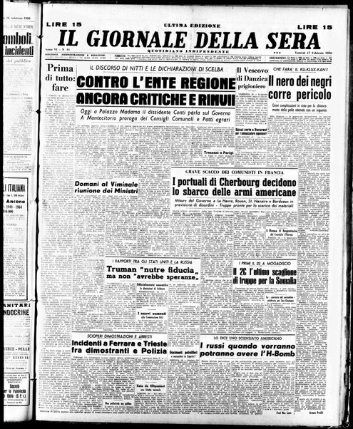 Il giornale della sera : quotidiano indipendente di informazioni