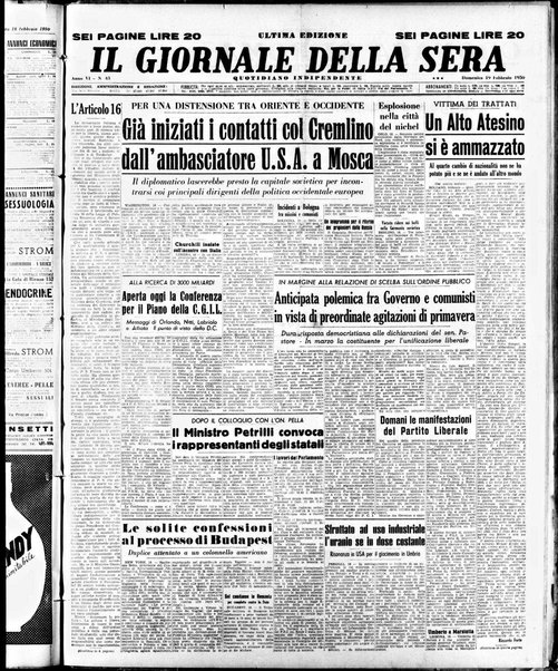 Il giornale della sera : quotidiano indipendente di informazioni