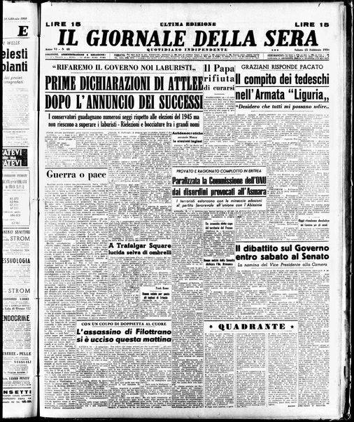 Il giornale della sera : quotidiano indipendente di informazioni