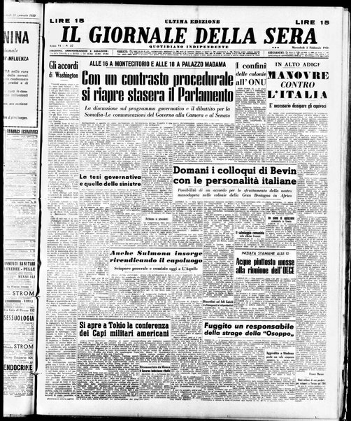 Il giornale della sera : quotidiano indipendente di informazioni