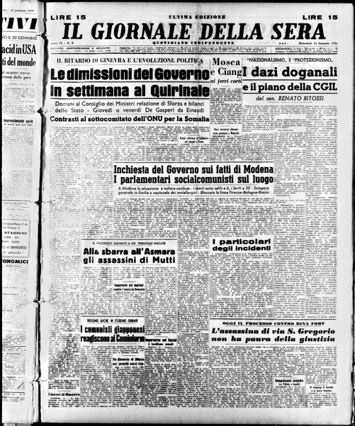 Il giornale della sera : quotidiano indipendente di informazioni