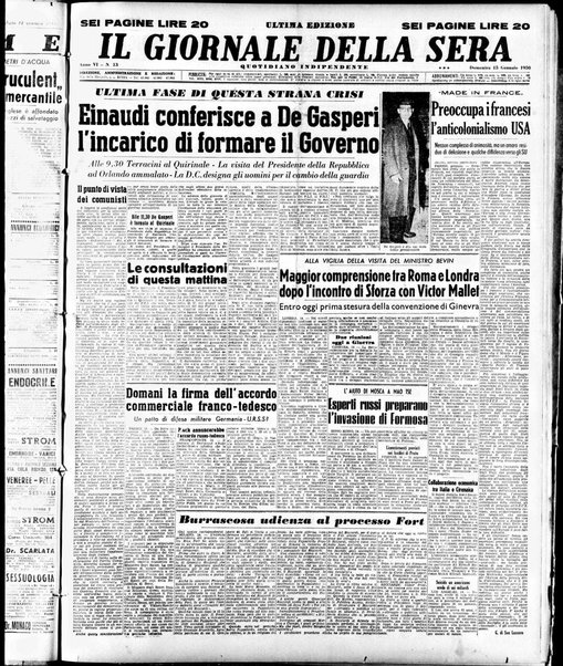 Il giornale della sera : quotidiano indipendente di informazioni