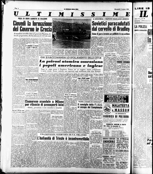 Il giornale della sera : quotidiano indipendente di informazioni