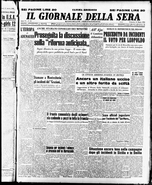 Il giornale della sera : quotidiano indipendente di informazioni