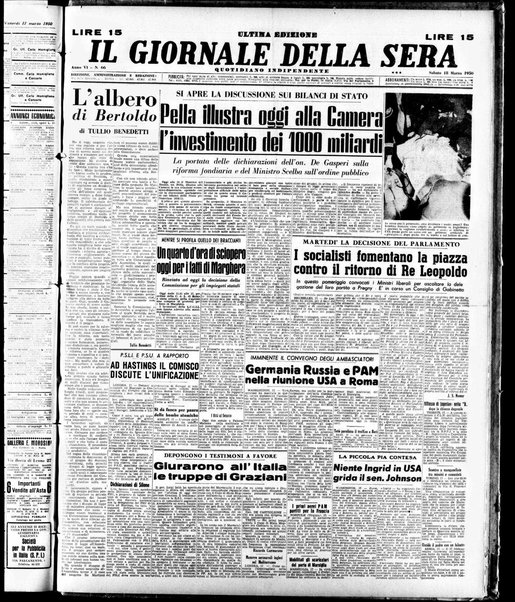 Il giornale della sera : quotidiano indipendente di informazioni