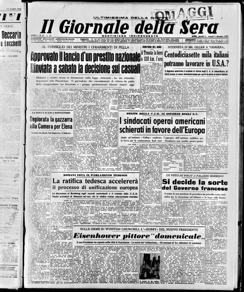 Il giornale della sera : quotidiano indipendente di informazioni