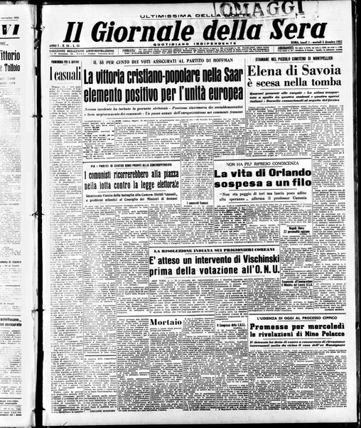 Il giornale della sera : quotidiano indipendente di informazioni