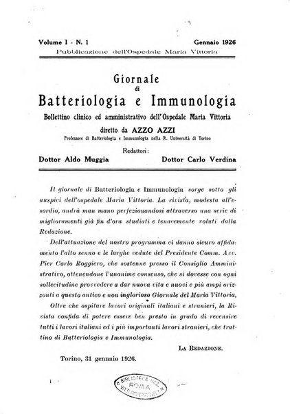 Giornale di batteriologia e immunologia bollettino clinico ed amministrativo dell'Ospedale Maria Vittoria