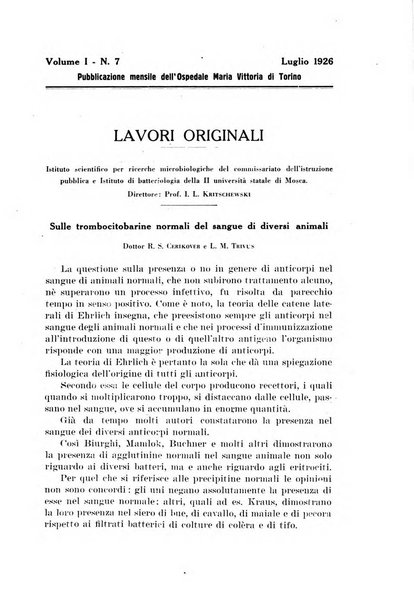 Giornale di batteriologia e immunologia bollettino clinico ed amministrativo dell'Ospedale Maria Vittoria