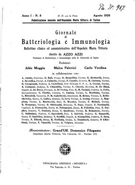 Giornale di batteriologia e immunologia bollettino clinico ed amministrativo dell'Ospedale Maria Vittoria