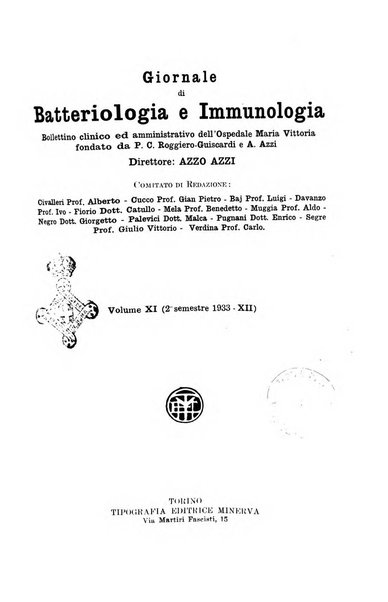 Giornale di batteriologia e immunologia bollettino clinico ed amministrativo dell'Ospedale Maria Vittoria