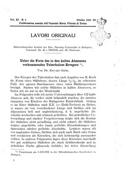 Giornale di batteriologia e immunologia bollettino clinico ed amministrativo dell'Ospedale Maria Vittoria