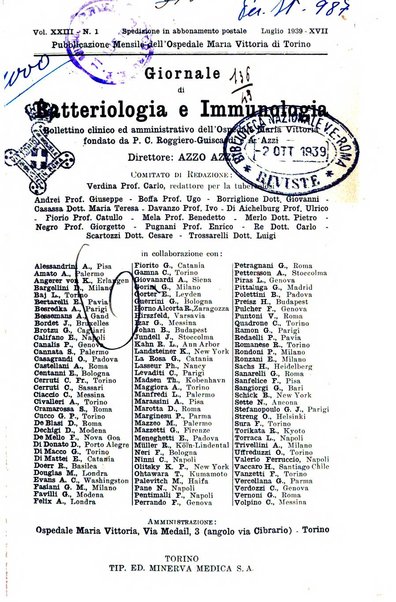 Giornale di batteriologia e immunologia bollettino clinico ed amministrativo dell'Ospedale Maria Vittoria