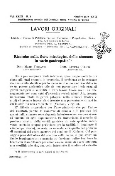 Giornale di batteriologia e immunologia bollettino clinico ed amministrativo dell'Ospedale Maria Vittoria