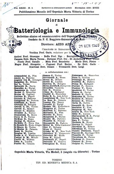 Giornale di batteriologia e immunologia bollettino clinico ed amministrativo dell'Ospedale Maria Vittoria