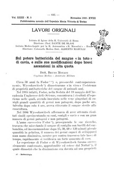 Giornale di batteriologia e immunologia bollettino clinico ed amministrativo dell'Ospedale Maria Vittoria