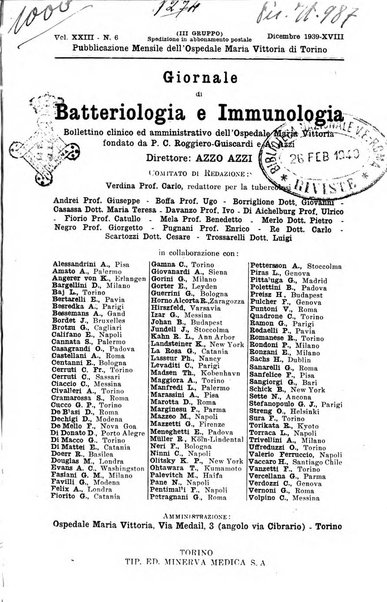 Giornale di batteriologia e immunologia bollettino clinico ed amministrativo dell'Ospedale Maria Vittoria