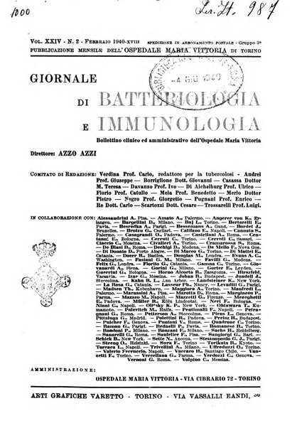 Giornale di batteriologia e immunologia bollettino clinico ed amministrativo dell'Ospedale Maria Vittoria