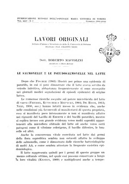 Giornale di batteriologia e immunologia bollettino clinico ed amministrativo dell'Ospedale Maria Vittoria