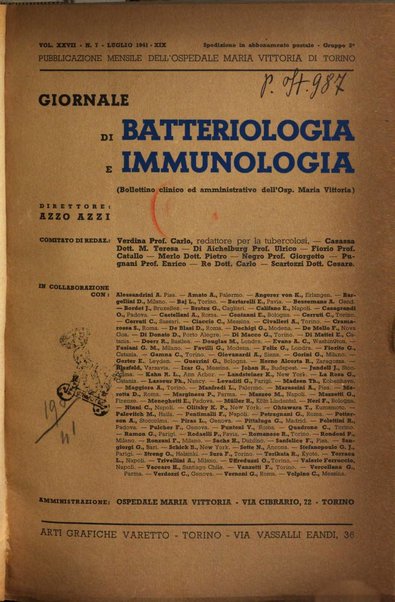 Giornale di batteriologia e immunologia bollettino clinico ed amministrativo dell'Ospedale Maria Vittoria