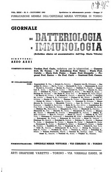 Giornale di batteriologia e immunologia bollettino clinico ed amministrativo dell'Ospedale Maria Vittoria