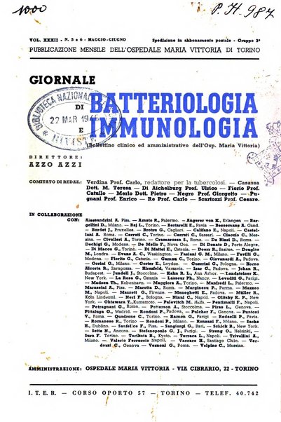 Giornale di batteriologia e immunologia bollettino clinico ed amministrativo dell'Ospedale Maria Vittoria