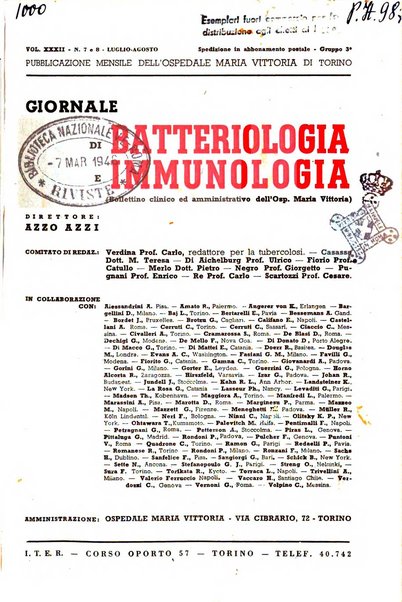 Giornale di batteriologia e immunologia bollettino clinico ed amministrativo dell'Ospedale Maria Vittoria