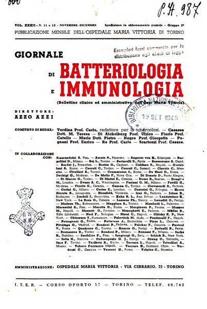 Giornale di batteriologia e immunologia bollettino clinico ed amministrativo dell'Ospedale Maria Vittoria