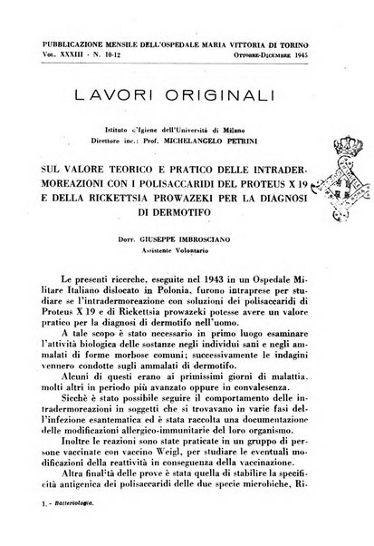 Giornale di batteriologia e immunologia bollettino clinico ed amministrativo dell'Ospedale Maria Vittoria