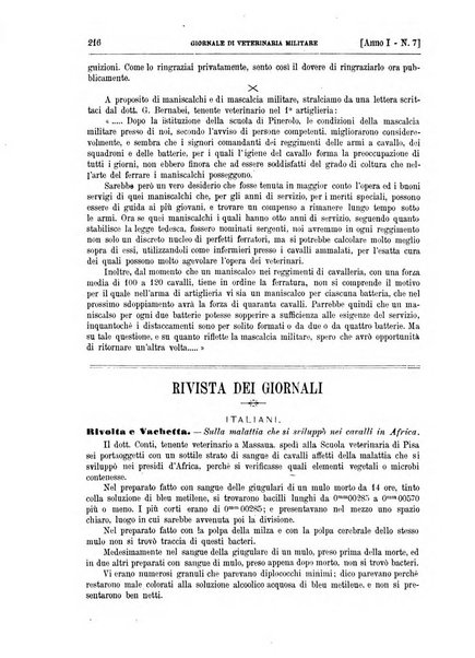 Giornale di veterinaria militare rivista mensile di scienze ippiche militari, clinica veterinaria, igiene del cavallo di truppa, ippotecnia