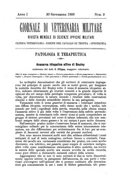 Giornale di veterinaria militare rivista mensile di scienze ippiche militari, clinica veterinaria, igiene del cavallo di truppa, ippotecnia