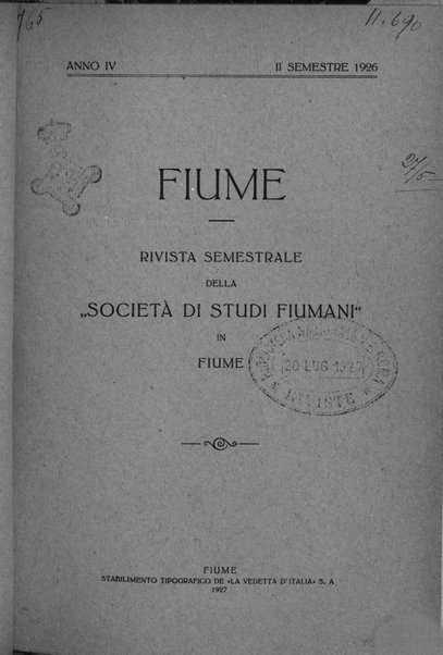 Fiume rivista semestrale della Società di studi fiumani in Fiume