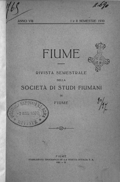 Fiume rivista semestrale della Società di studi fiumani in Fiume