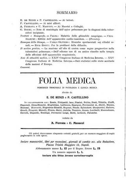 Folia medica periodico trimensile di patologia e clinica medica