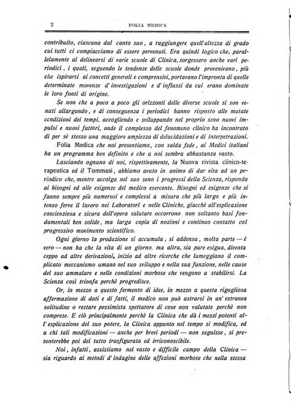 Folia medica periodico trimensile di patologia e clinica medica