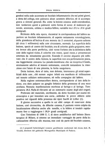 Folia medica periodico trimensile di patologia e clinica medica