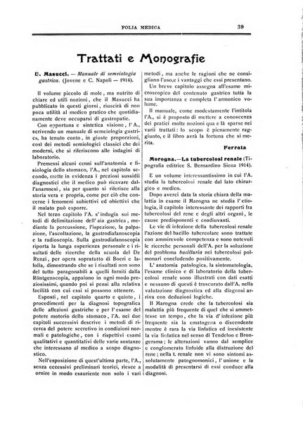 Folia medica periodico trimensile di patologia e clinica medica