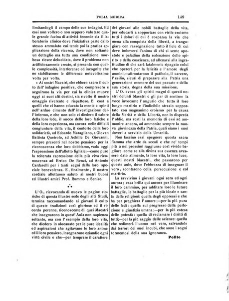 Folia medica periodico trimensile di patologia e clinica medica