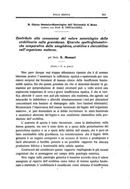 Folia medica periodico trimensile di patologia e clinica medica