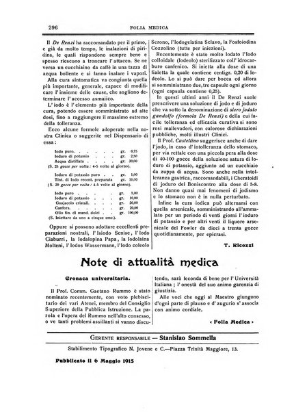 Folia medica periodico trimensile di patologia e clinica medica